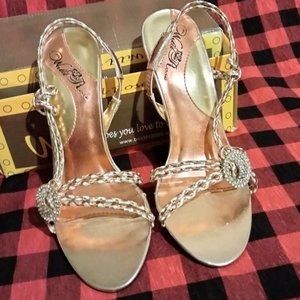NEW WILD ROSE GOLD LADIES SHOES OPEN TOE Rhinestones SIZE 7